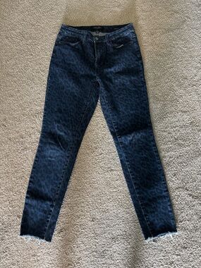 Women's Dark Blue Leopard-Print Skinny Jeans